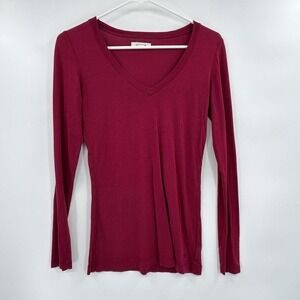 Aerie Womens Y2K Long Sleeve V-Neck Top Size S Maroon Elena Gilbert Bella 2000s